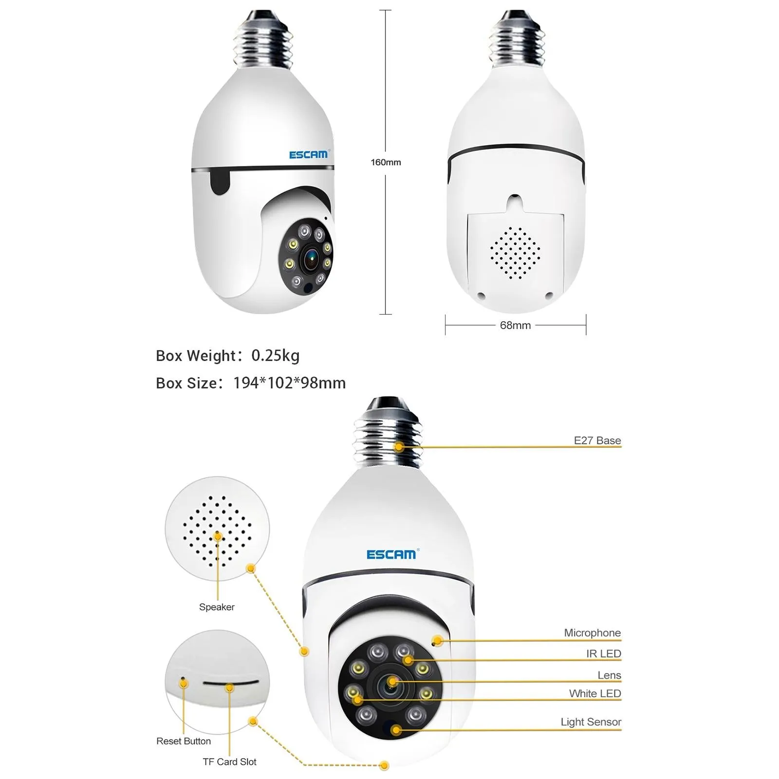 1080P Wifi Light Bulb Camera With Motion Detection Night Vision And Two-Way Audio