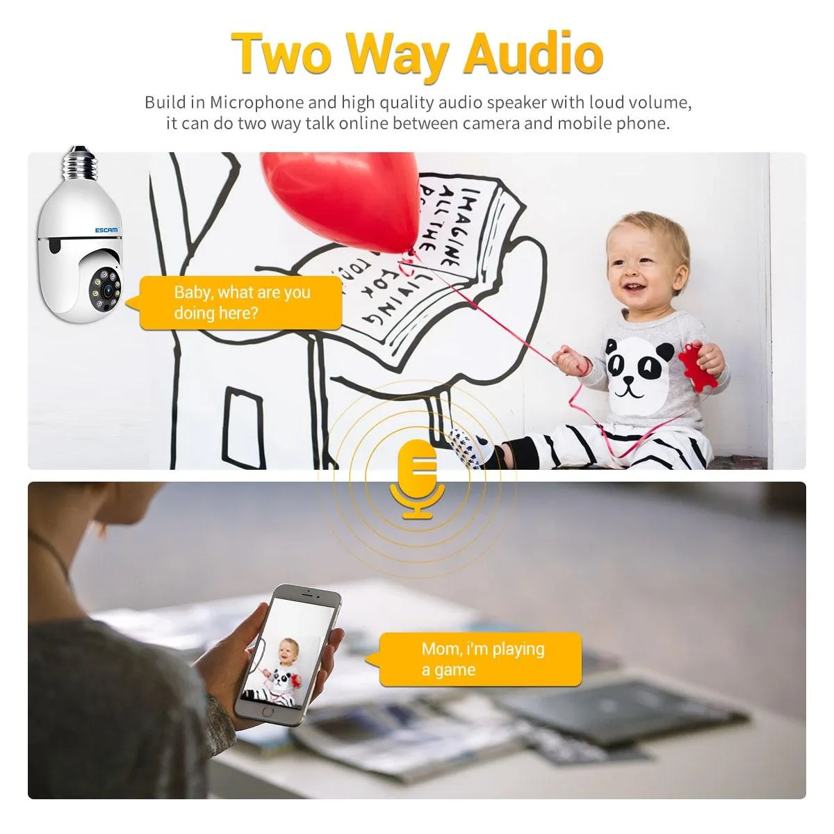 1080P Wifi Light Bulb Camera With Motion Detection Night Vision And Two-Way Audio