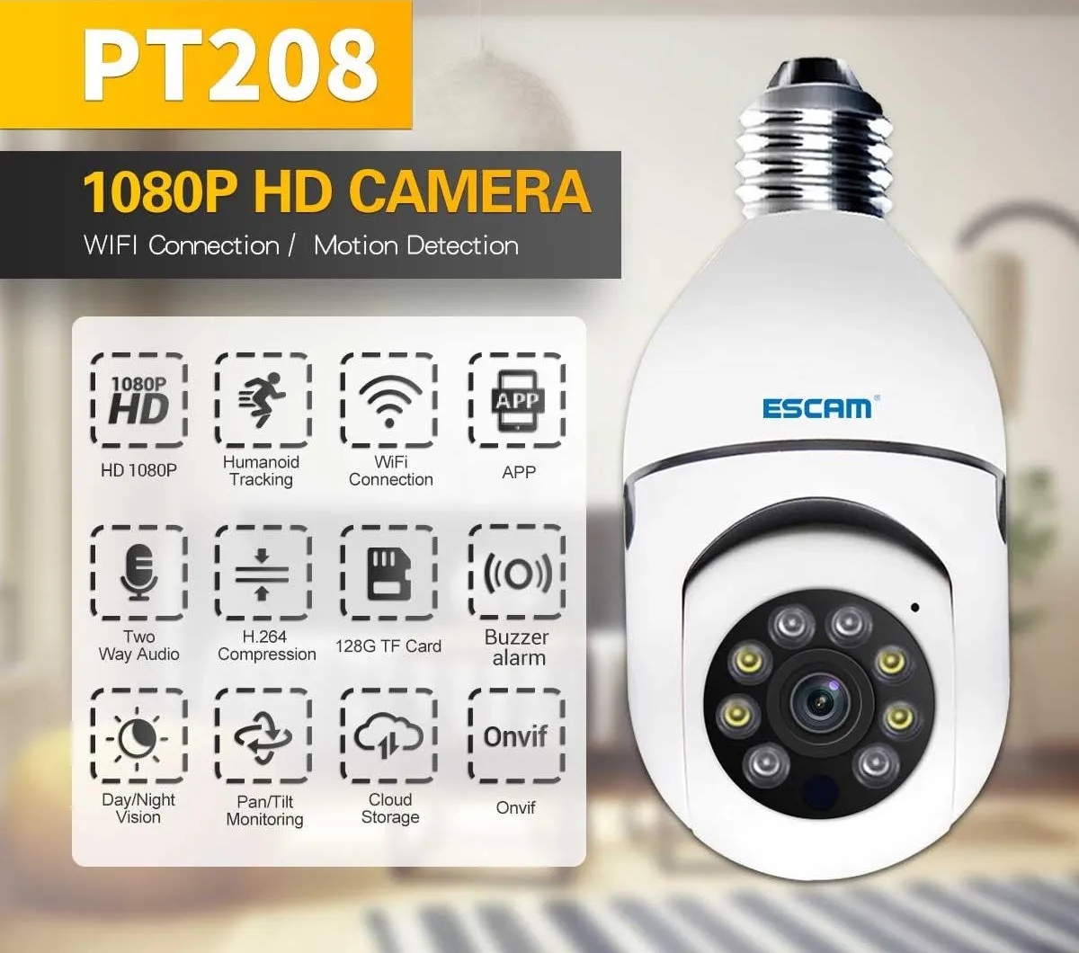 1080P Wifi Light Bulb Camera With Motion Detection Night Vision And Two-Way Audio