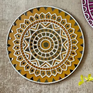 15 Inches Yellow Lippan Art Wall Hanging - Clay Mirror Wall Decor