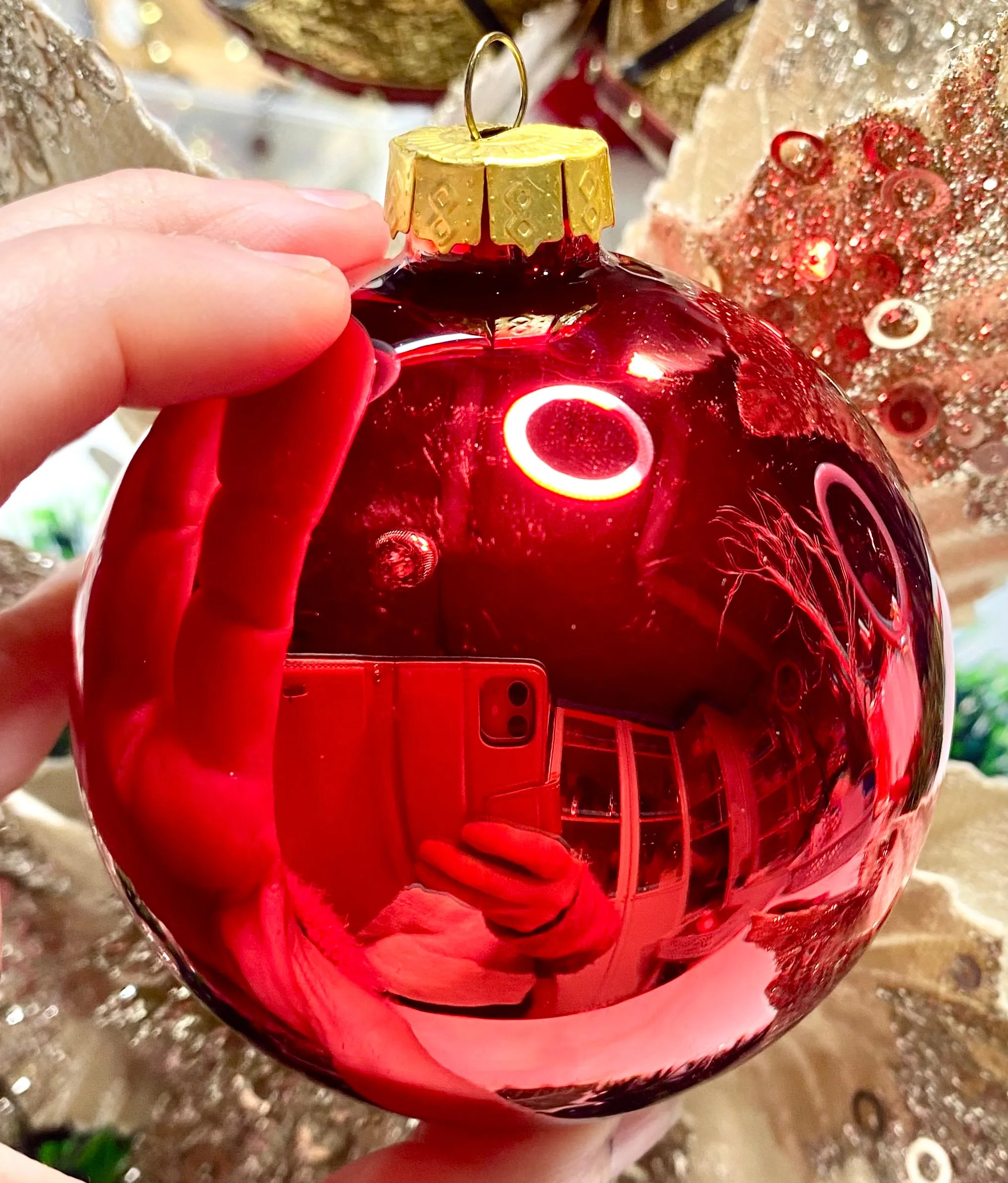 80mm Red Shiny Glass Bauble