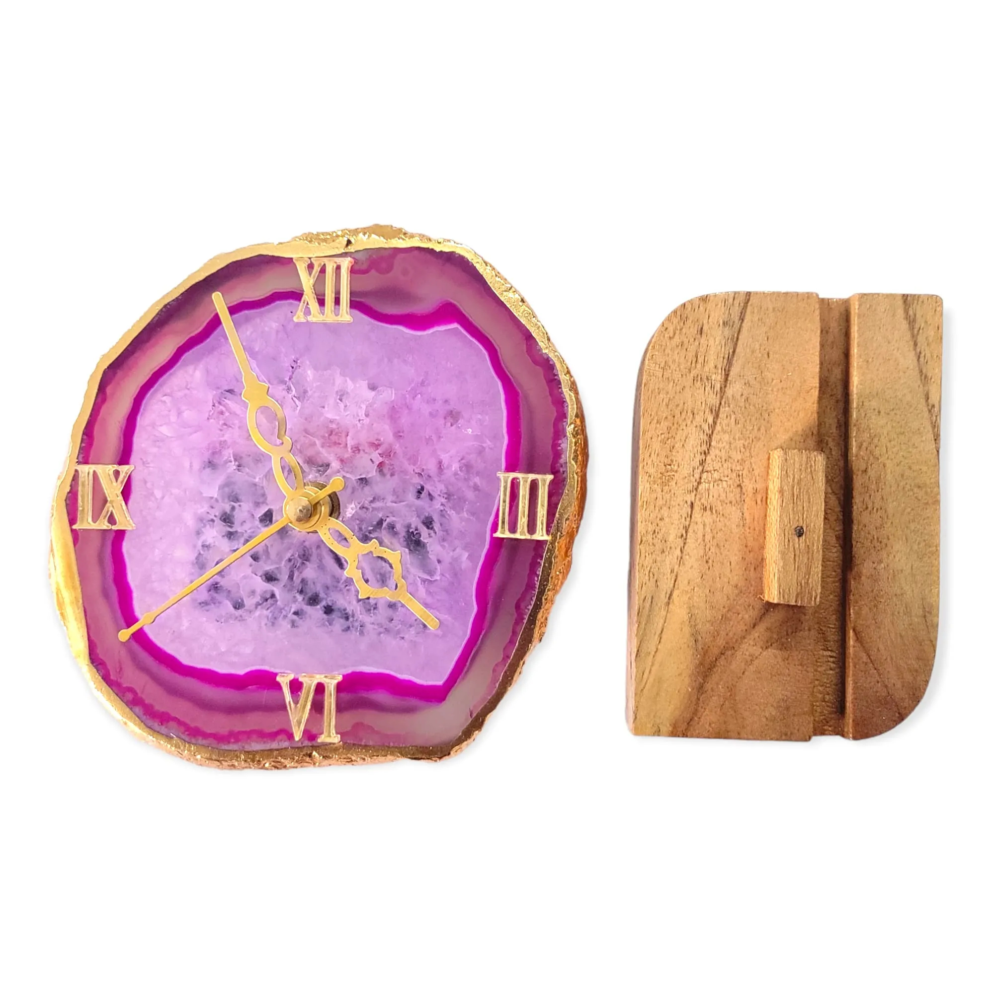 Agate Table Clock with Wooden Stand #06