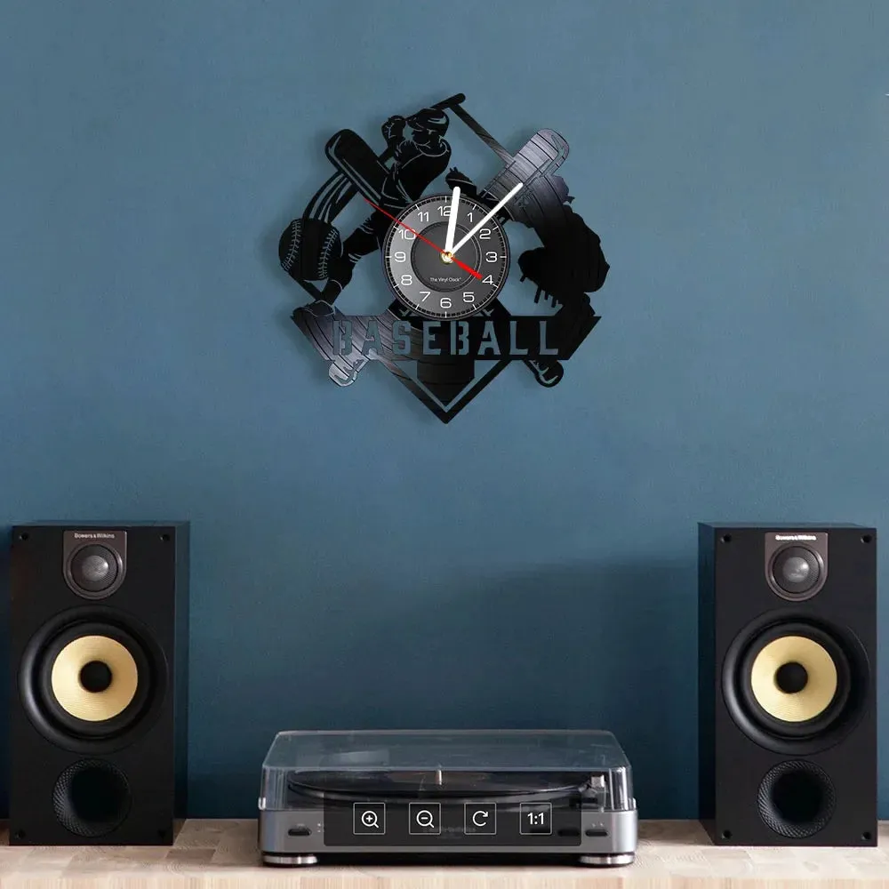 Baseball Hitter and Catcher Vinyl Record Wall Clock