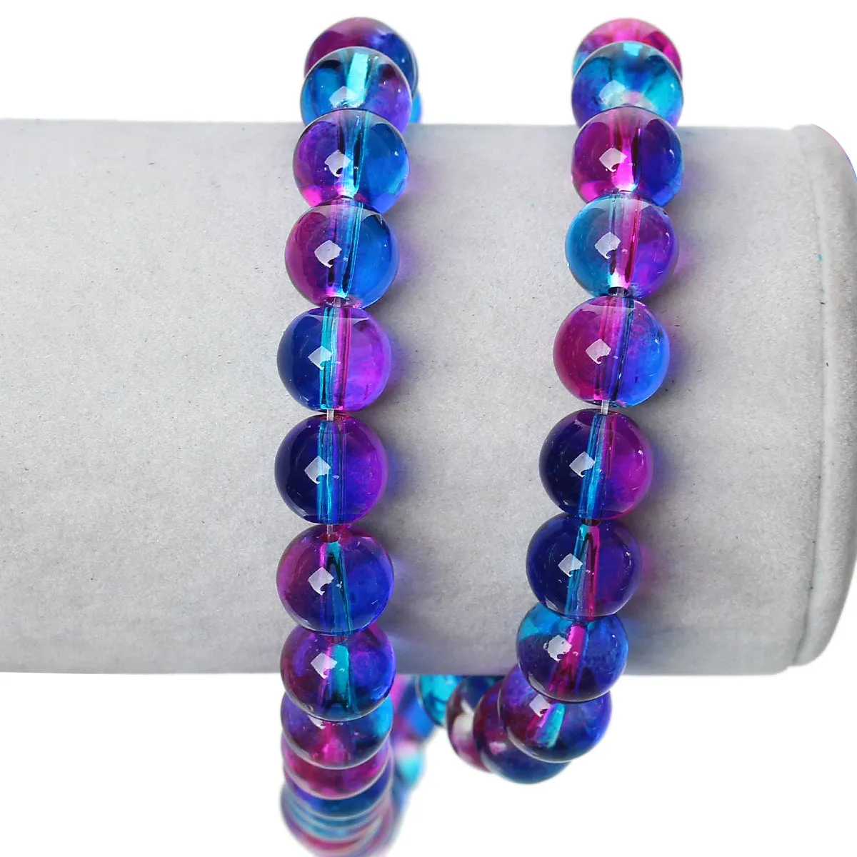 Beads Glass Round Transparent 10mm Strand 14.5 Blue Pink Purple