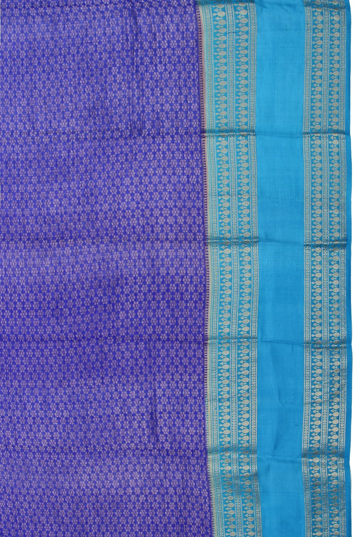 Blue Kanchi Kora Silk Saree with Plain Bordered Blouse