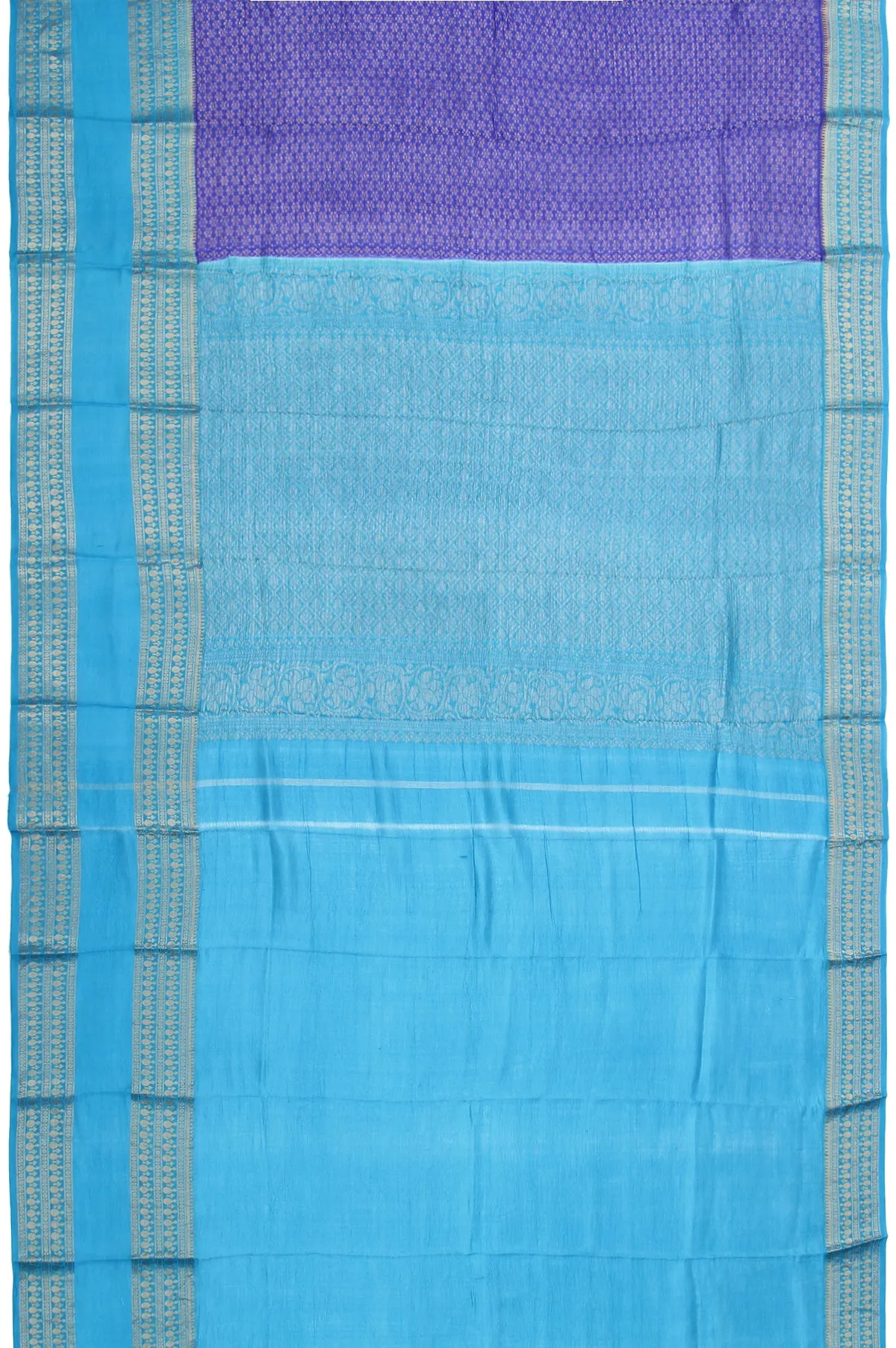 Blue Kanchi Kora Silk Saree with Plain Bordered Blouse