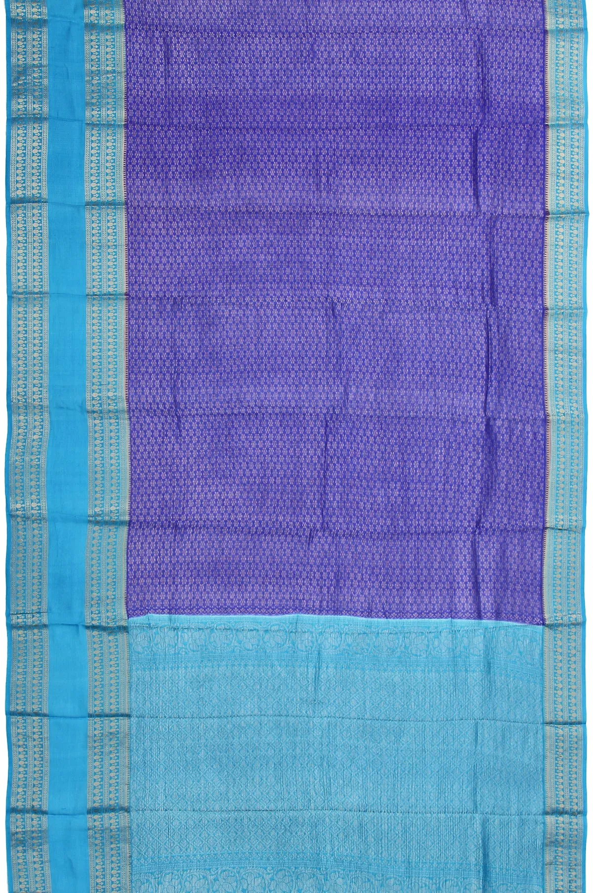 Blue Kanchi Kora Silk Saree with Plain Bordered Blouse
