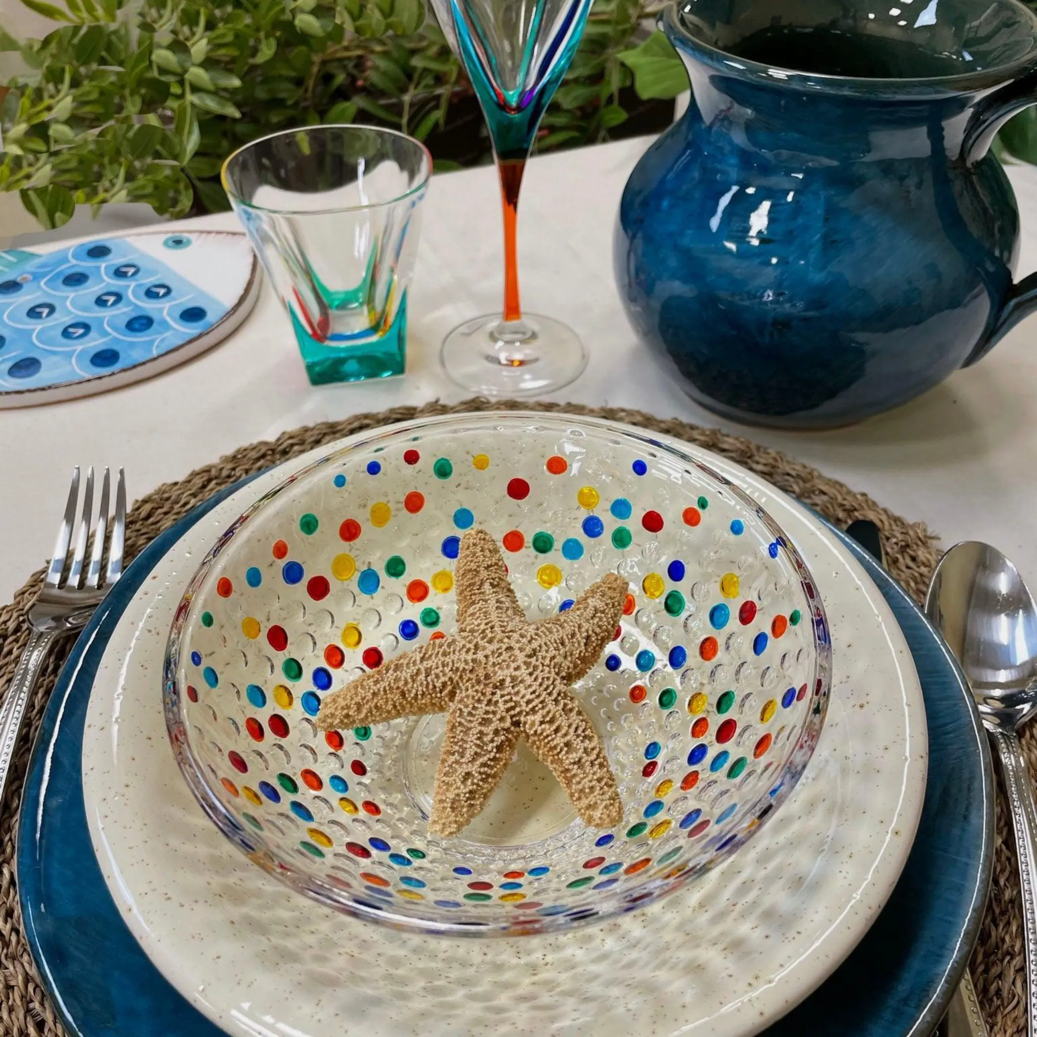 Bubbles Glass Bowl, Medium, Hand-painted in Italy
