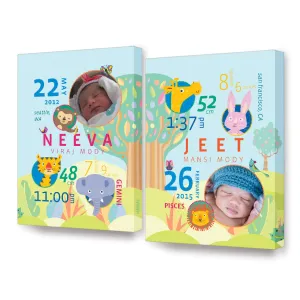 Canvas Birth Details Frame <br> Jungle-Twins