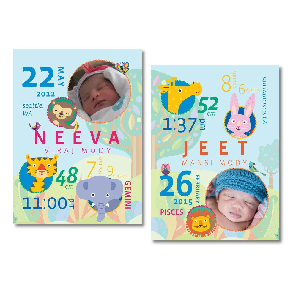 Canvas Birth Details Frame <br> Jungle-Twins