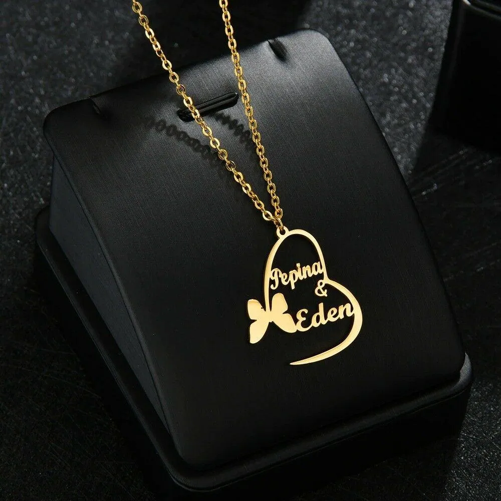 Custom Sterling Silver English / Arabic Butterfly Heart Necklace