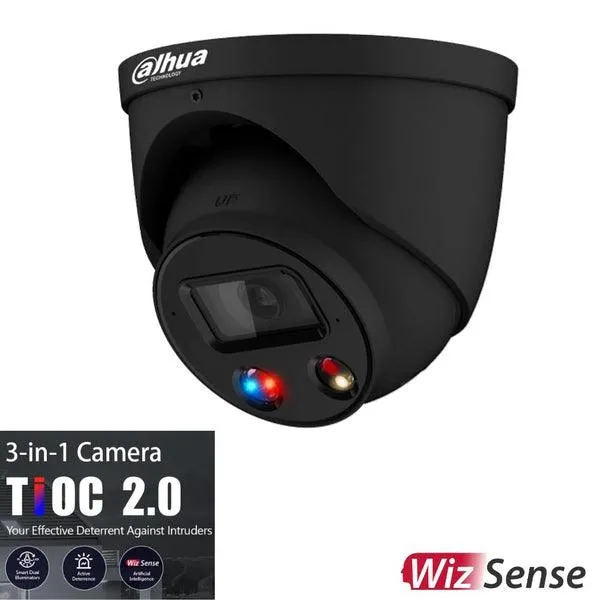 Dahua 8mp TIOC 2.0 Active Deterrence Turret Fixed Camera,, DH-IPC-HDW3849H-AS-PV-ANZ-BLK