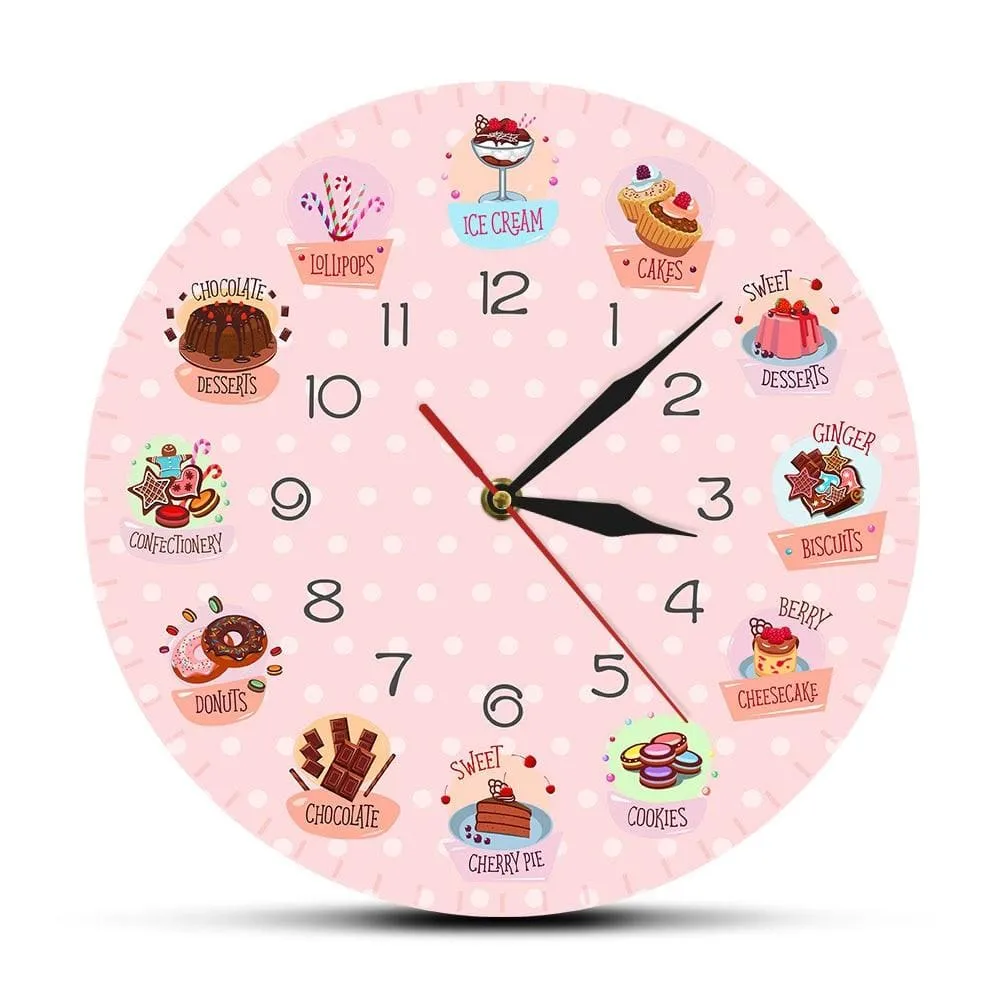 Delicious Sweets and Desserts Bakery Shop Sign Decorative Wall Clock Non Ticking
