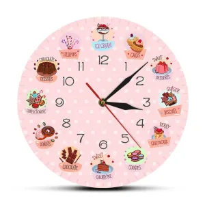 Delicious Sweets and Desserts Bakery Shop Sign Decorative Wall Clock Non Ticking
