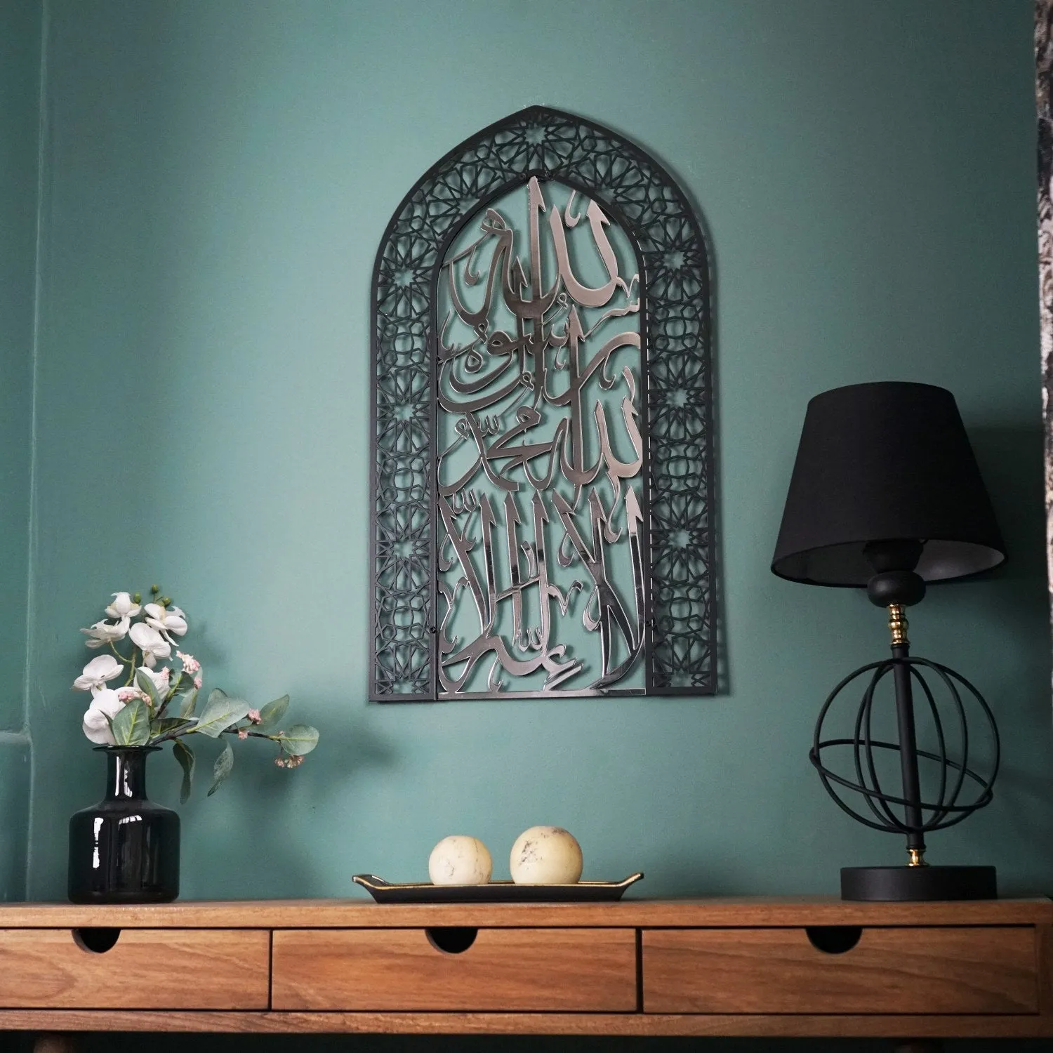First Kalima - Tawheed Mihrab Dome Design Shiny Metal Islamic Wall Art