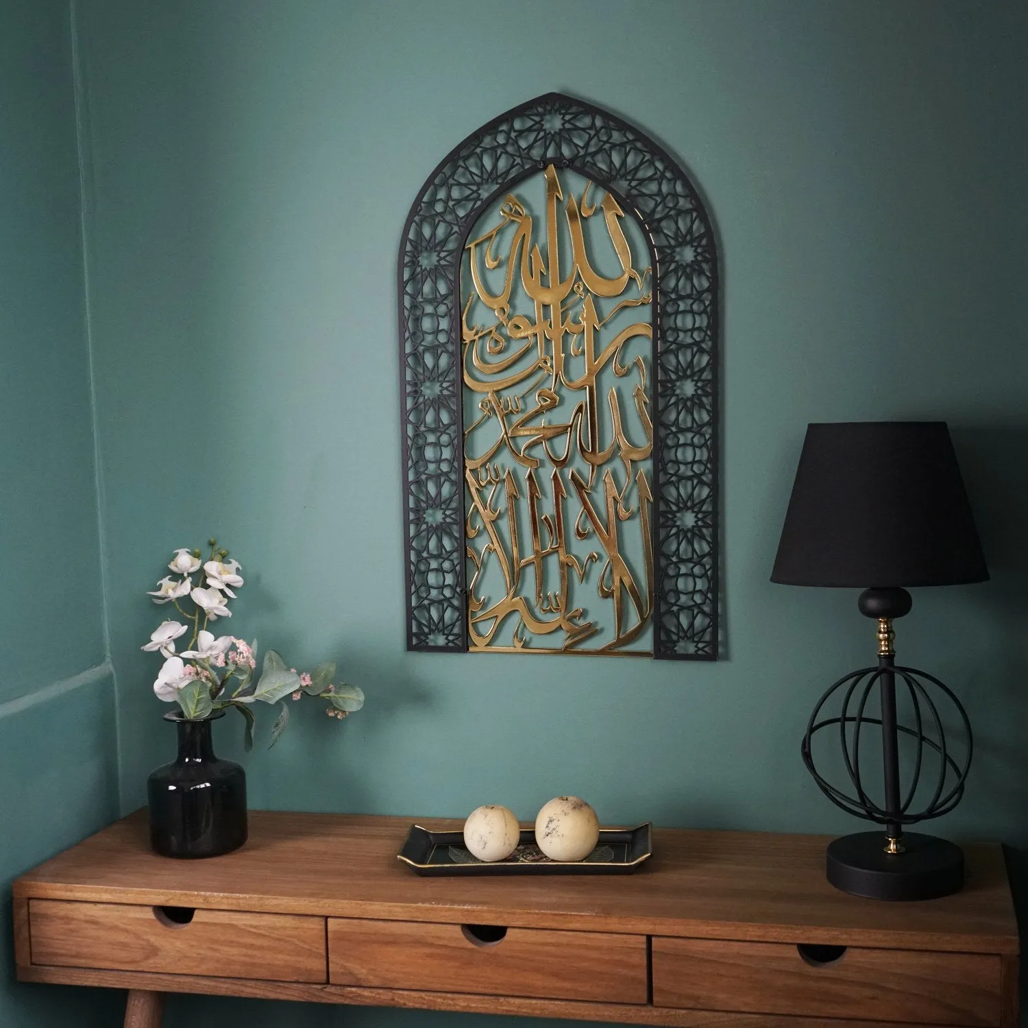 First Kalima - Tawheed Mihrab Dome Design Shiny Metal Islamic Wall Art