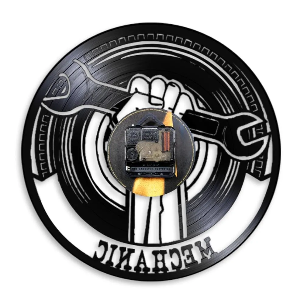 Garage Decorative Vinyl Record Led Vinyl Record Wall Clock Modern Mechanic Tools