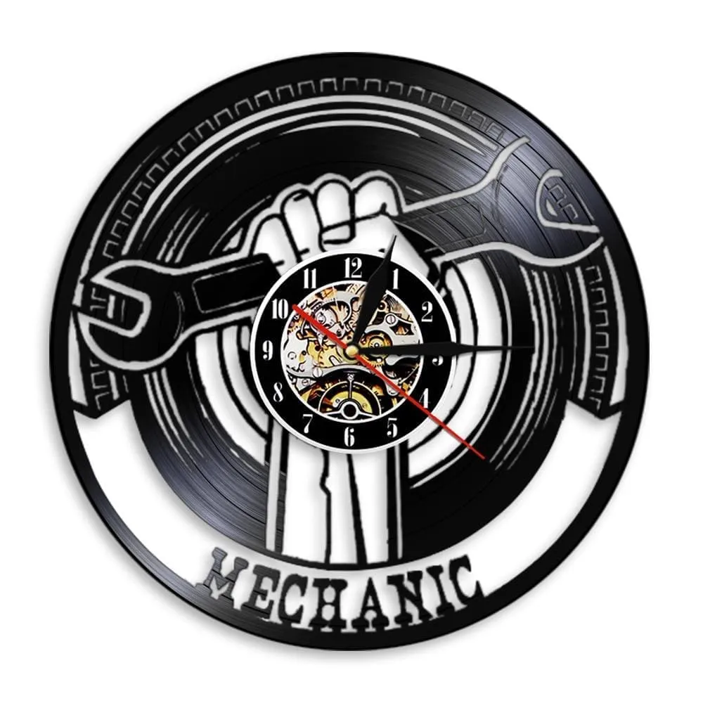 Garage Decorative Vinyl Record Led Vinyl Record Wall Clock Modern Mechanic Tools