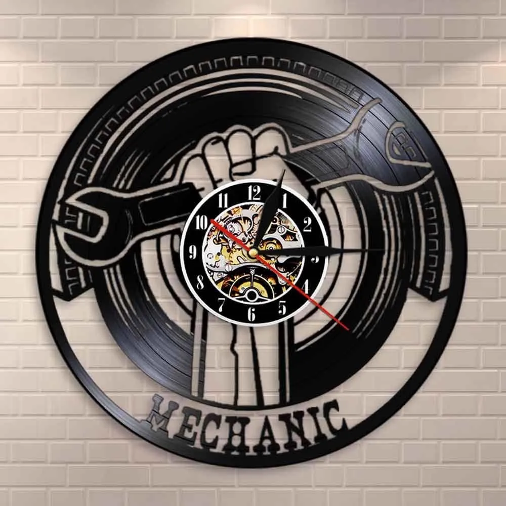 Garage Decorative Vinyl Record Led Vinyl Record Wall Clock Modern Mechanic Tools