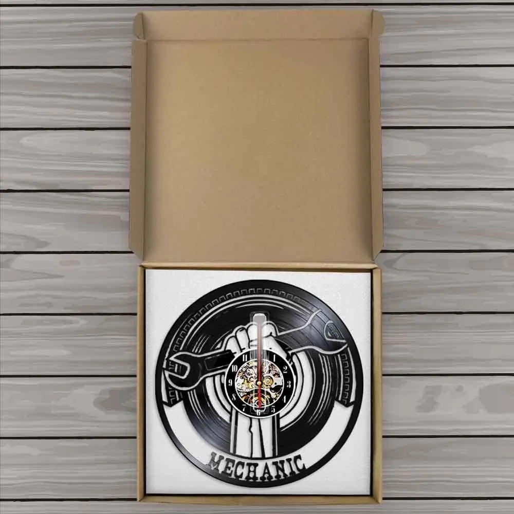 Garage Decorative Vinyl Record Led Vinyl Record Wall Clock Modern Mechanic Tools