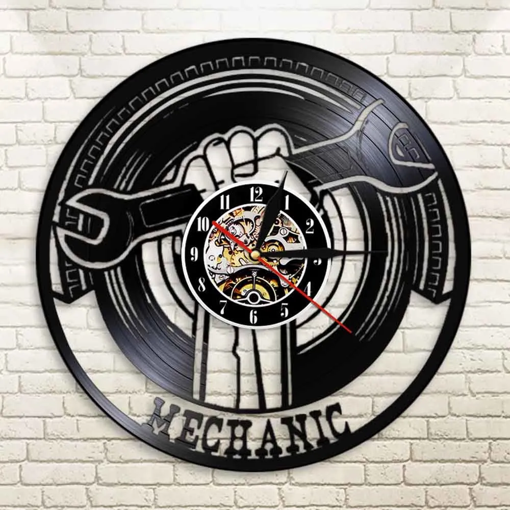 Garage Decorative Vinyl Record Led Vinyl Record Wall Clock Modern Mechanic Tools