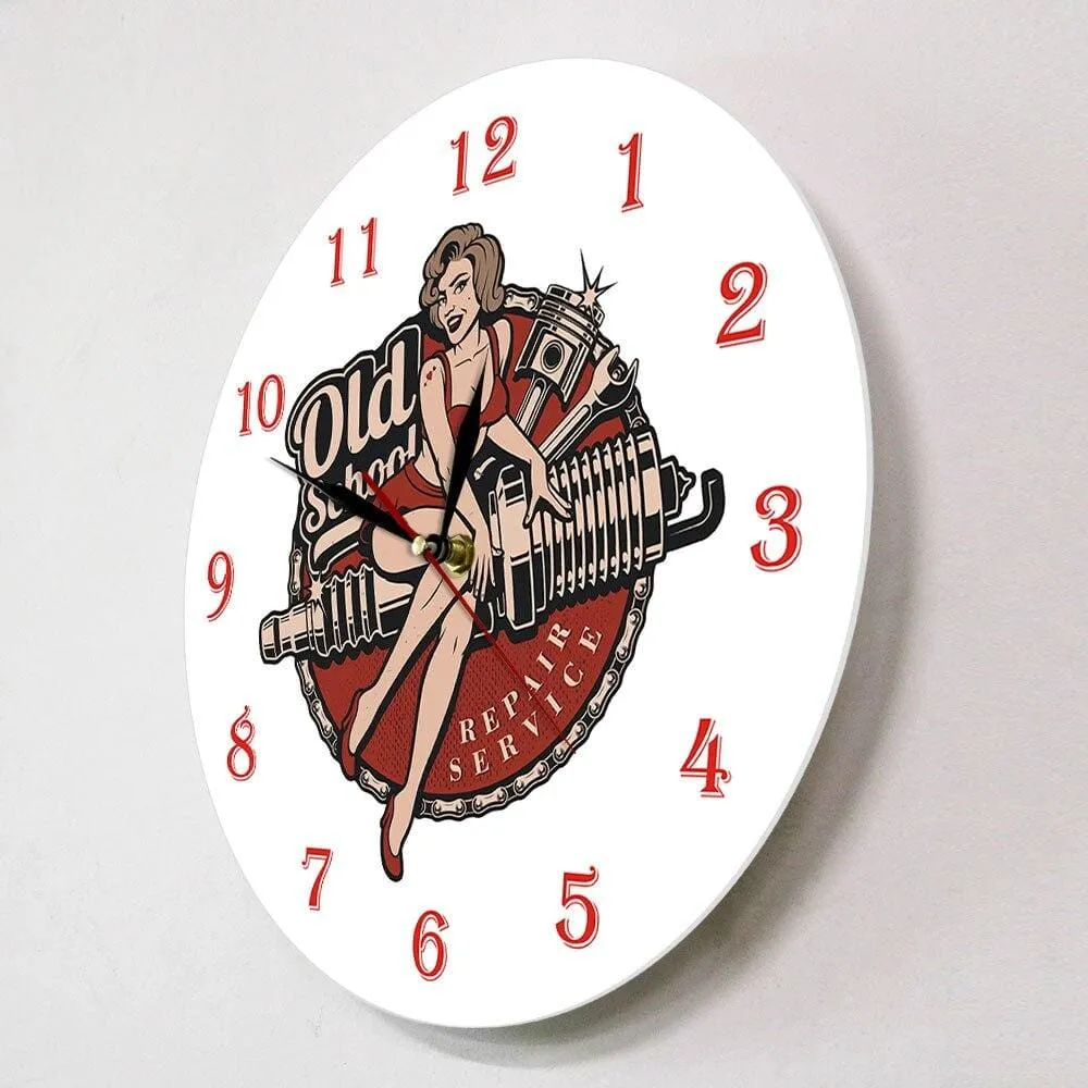 Garage Personalized Retro Old School Car Repair Service Wall Clock Mechanic Man