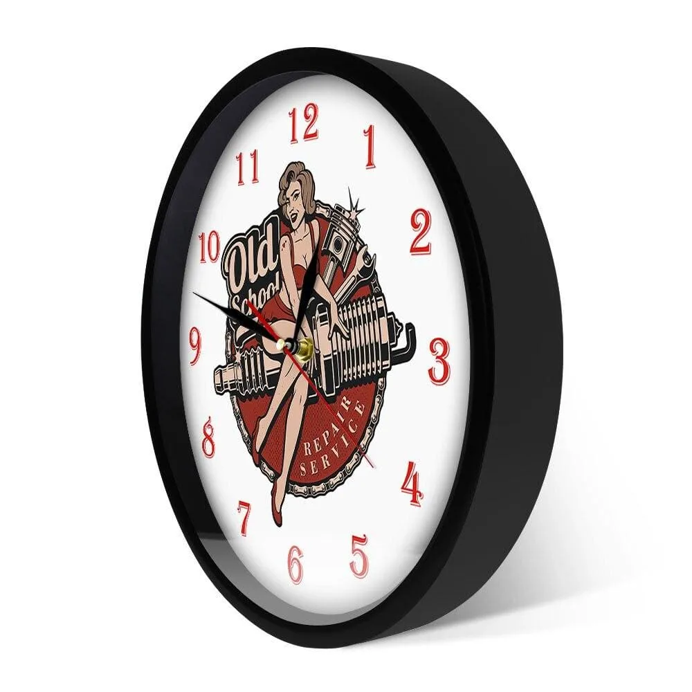 Garage Personalized Retro Old School Car Repair Service Wall Clock Mechanic Man