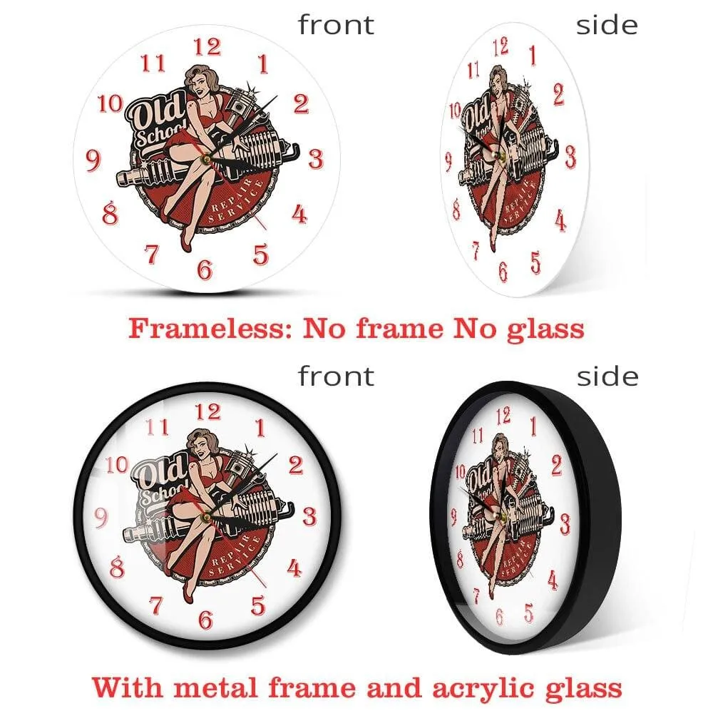 Garage Personalized Retro Old School Car Repair Service Wall Clock Mechanic Man