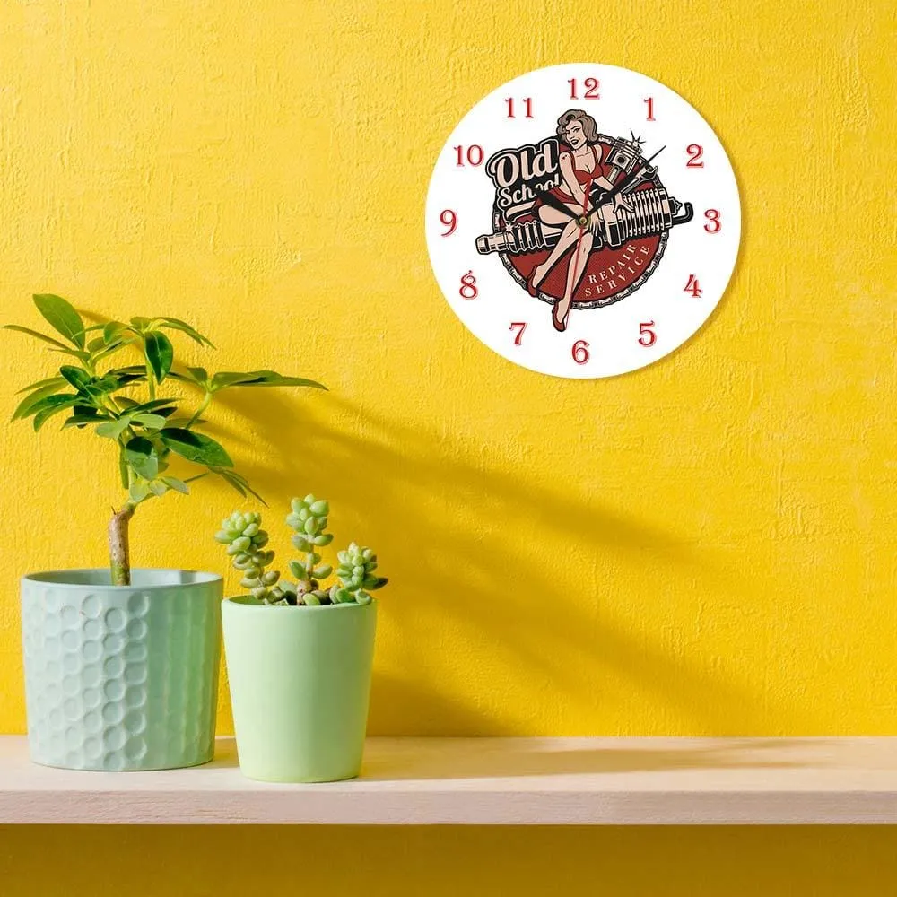 Garage Personalized Retro Old School Car Repair Service Wall Clock Mechanic Man