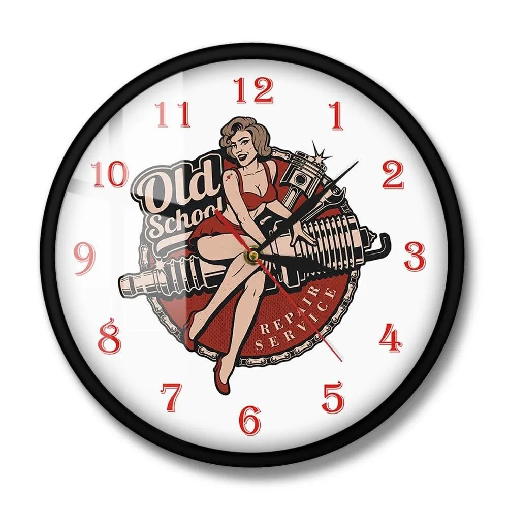 Garage Personalized Retro Old School Car Repair Service Wall Clock Mechanic Man