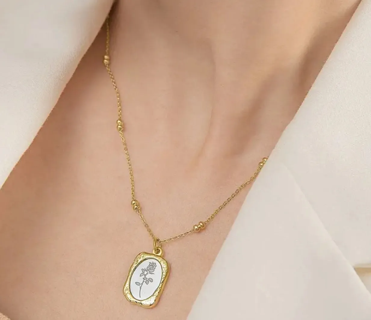 Gold   Silver Gold Rose Necklace