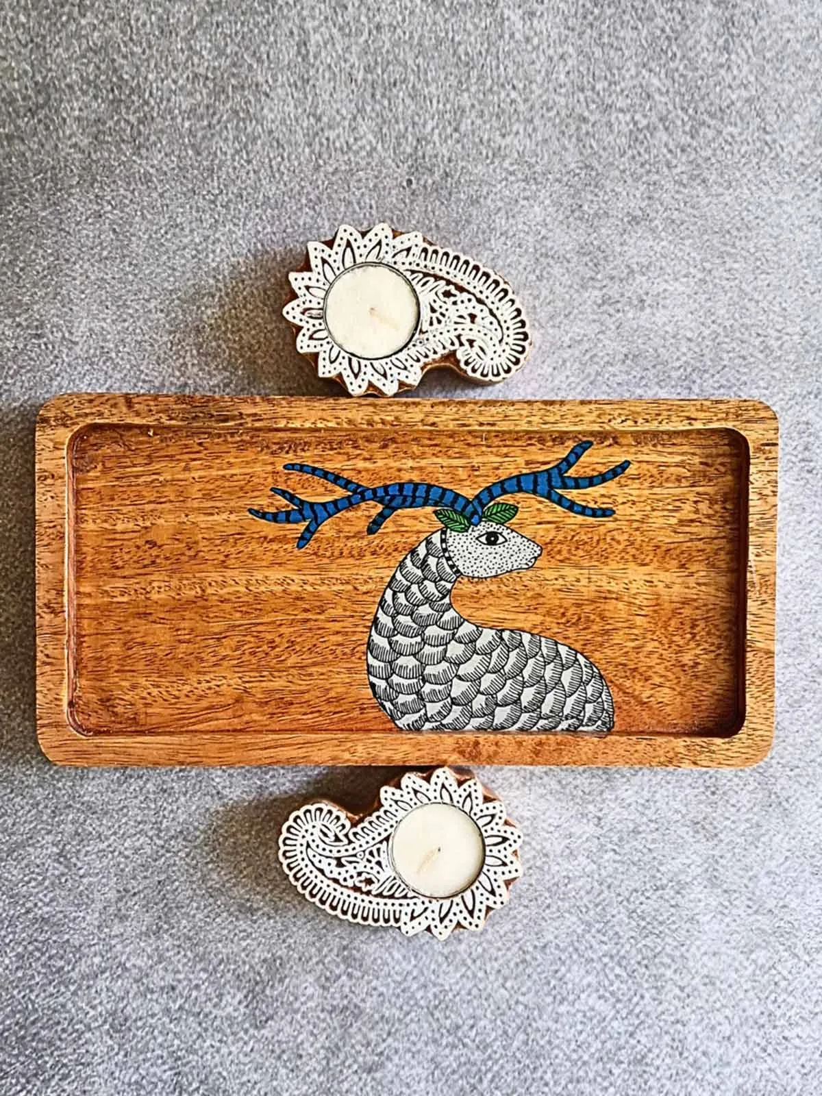 Hand painted Deer wooden tray and T-light Gift Box