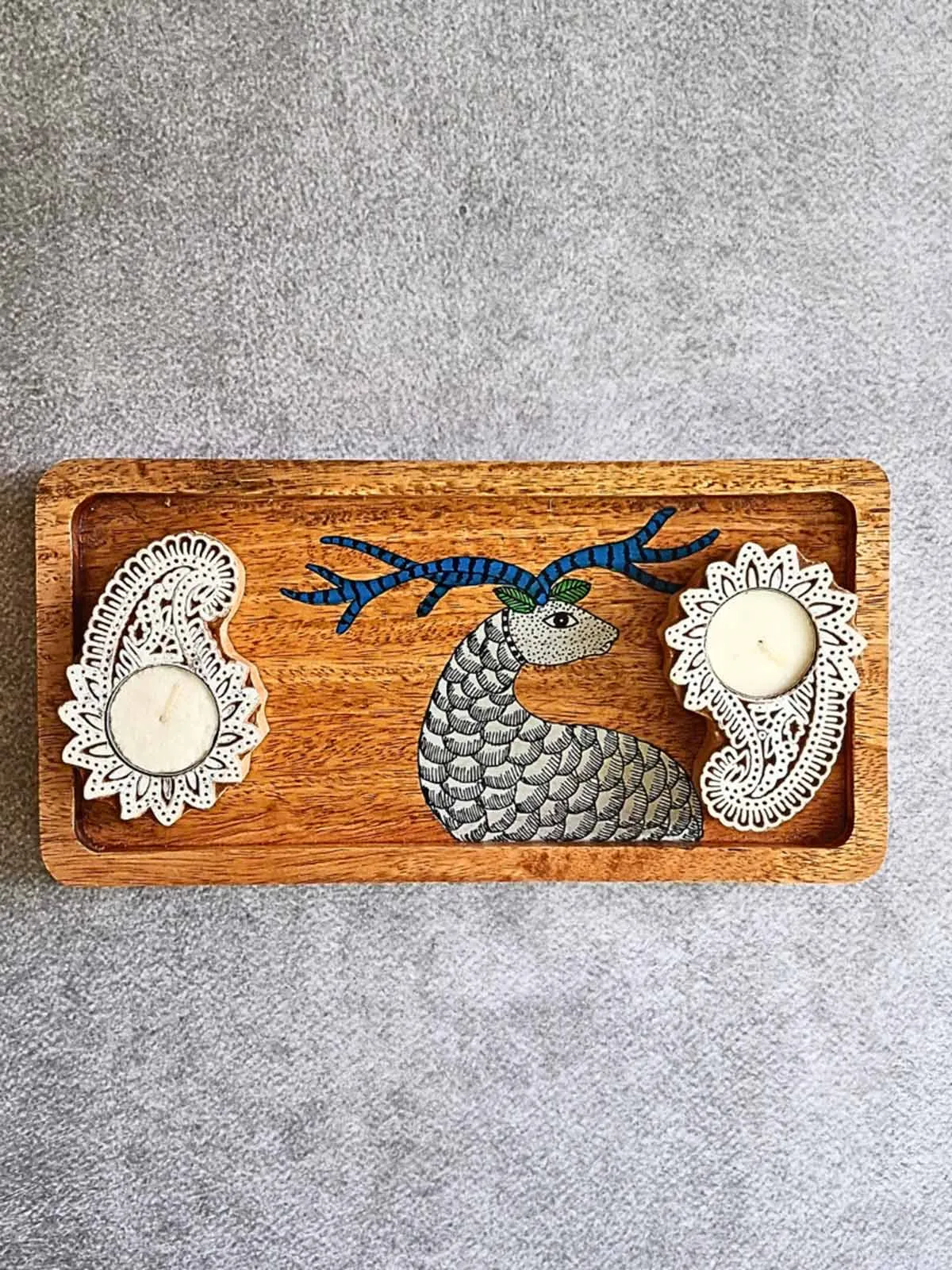 Hand painted Deer wooden tray and T-light Gift Box
