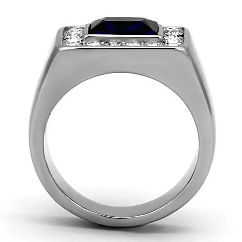 High polished (no plating) Stainless Steel Ring with Synthetic Synthetic Glass in Montana for Women Style TK1051
