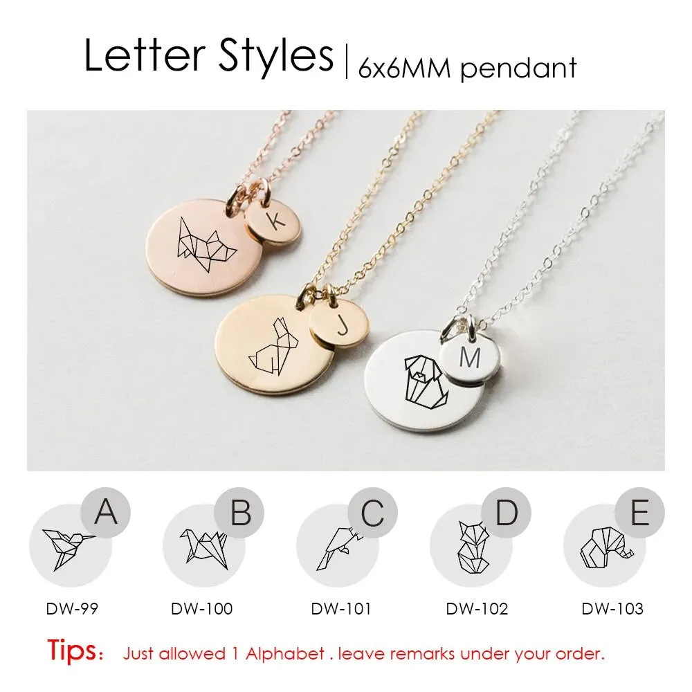 Initials and Animals Disk Coin Pendant