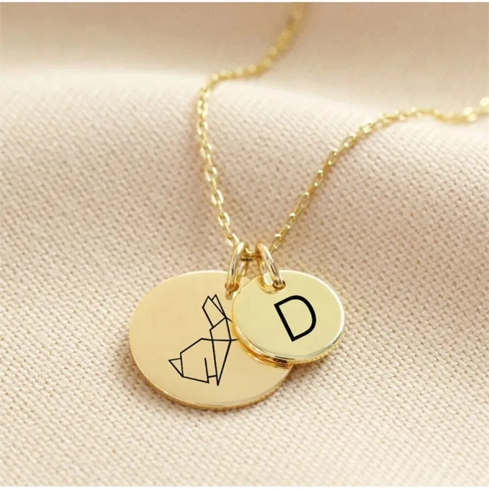 Initials and Animals Disk Coin Pendant