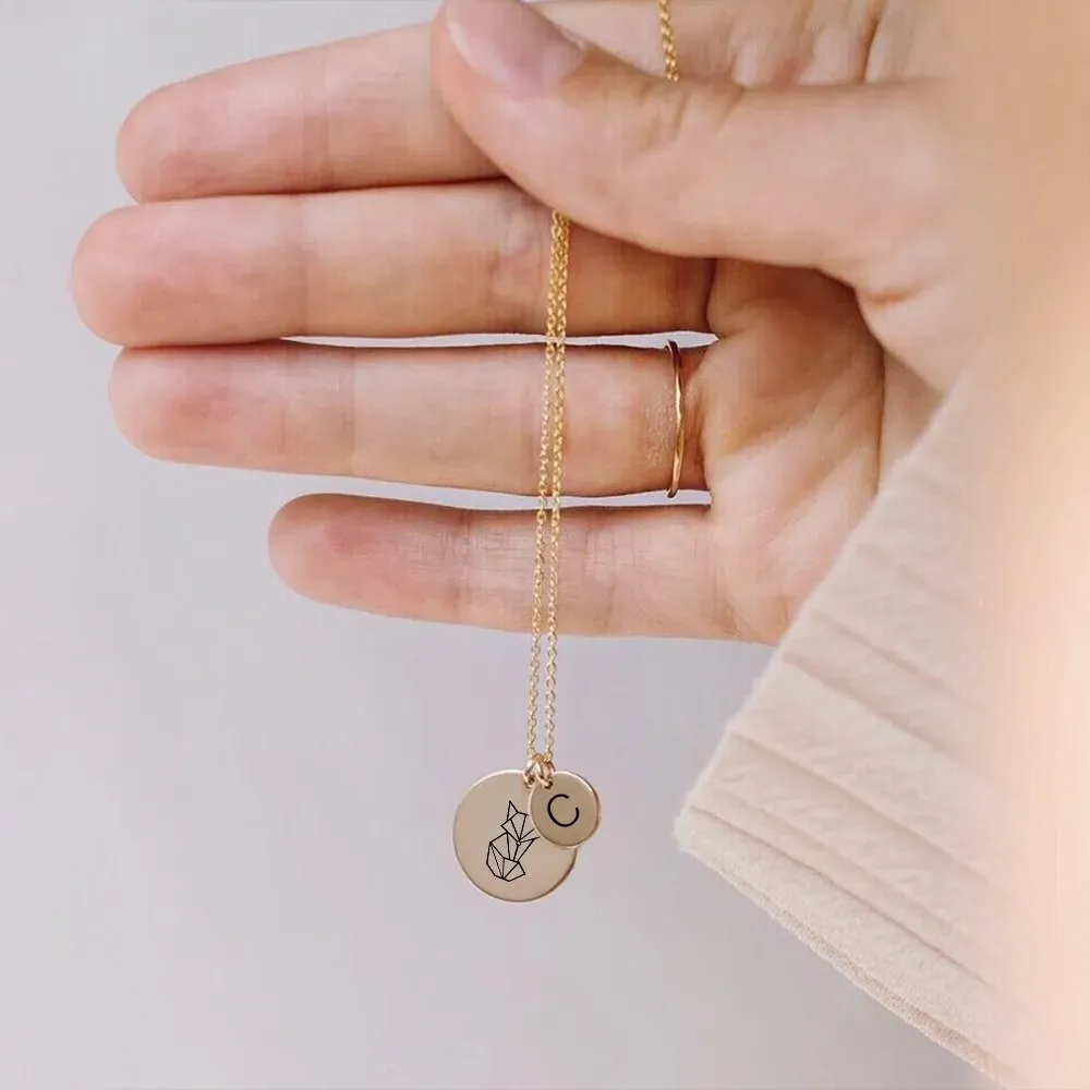 Initials and Animals Disk Coin Pendant