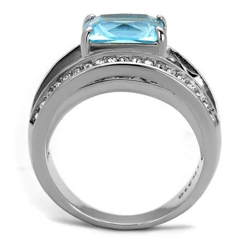 No Plating Stainless Steel Ring with Synthetic Synthetic Glass in Sea Blue for Women Style TK2608