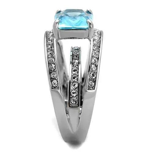 No Plating Stainless Steel Ring with Synthetic Synthetic Glass in Sea Blue for Women Style TK2608