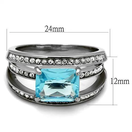 No Plating Stainless Steel Ring with Synthetic Synthetic Glass in Sea Blue for Women Style TK2608