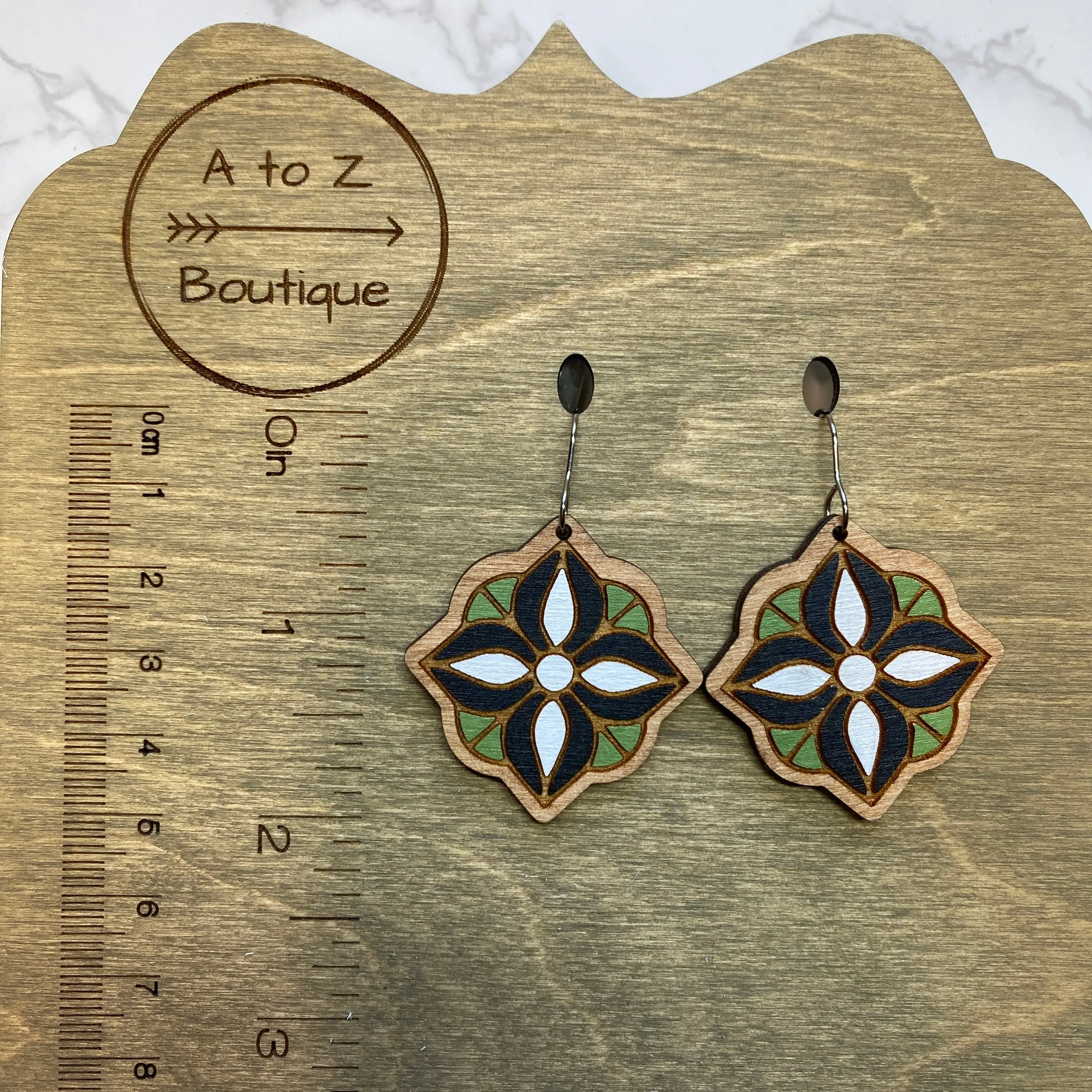 Olive Black and White Hand Painted Earrings
