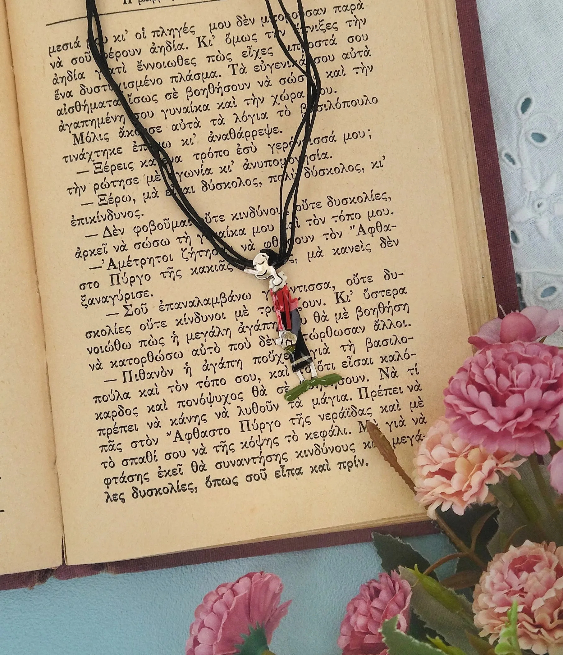 Olive Oyl Enamel Necklace