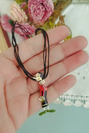 Olive Oyl Enamel Necklace