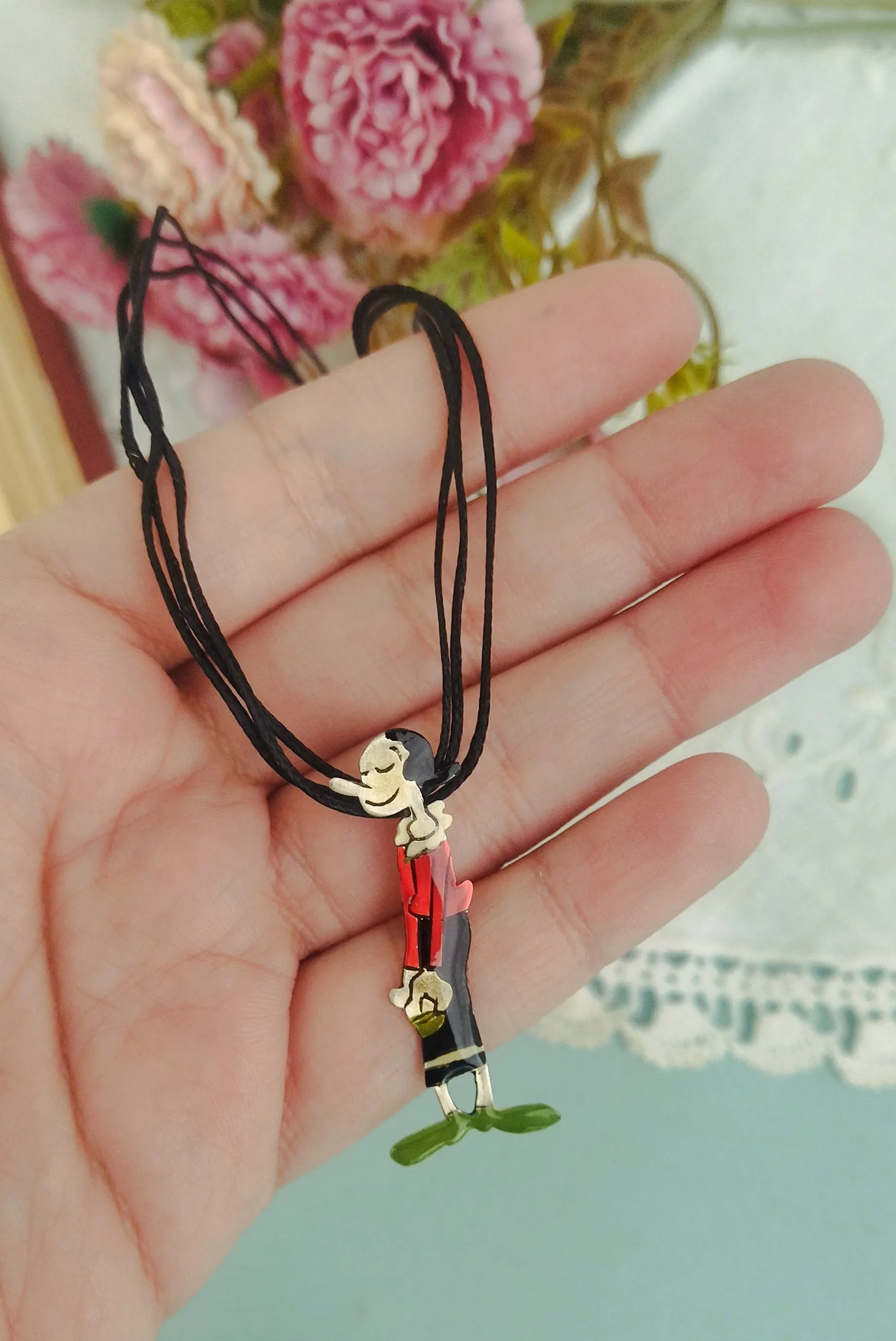 Olive Oyl Enamel Necklace