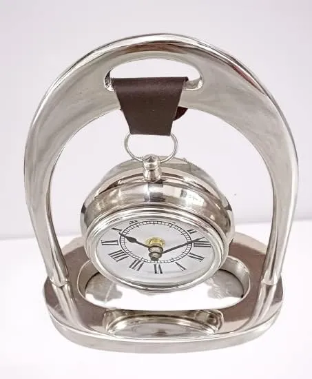 PREMIER MART Table Clock Antique Style 8 inch dial 3 inch Silver Colour Office Home Decor handicrafts Items Wedding Gift Bedroom Living Room Office Desk Clock Metal