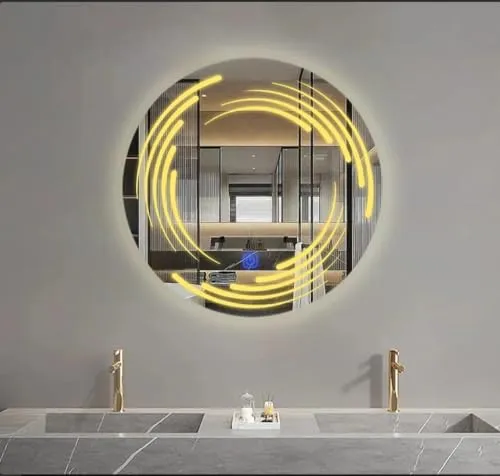 Quality Glass Bathroom LED Mirror with Touch Sensor, 3 Light Effects, Glass, Round LED-98 (18 x 18 Inch)