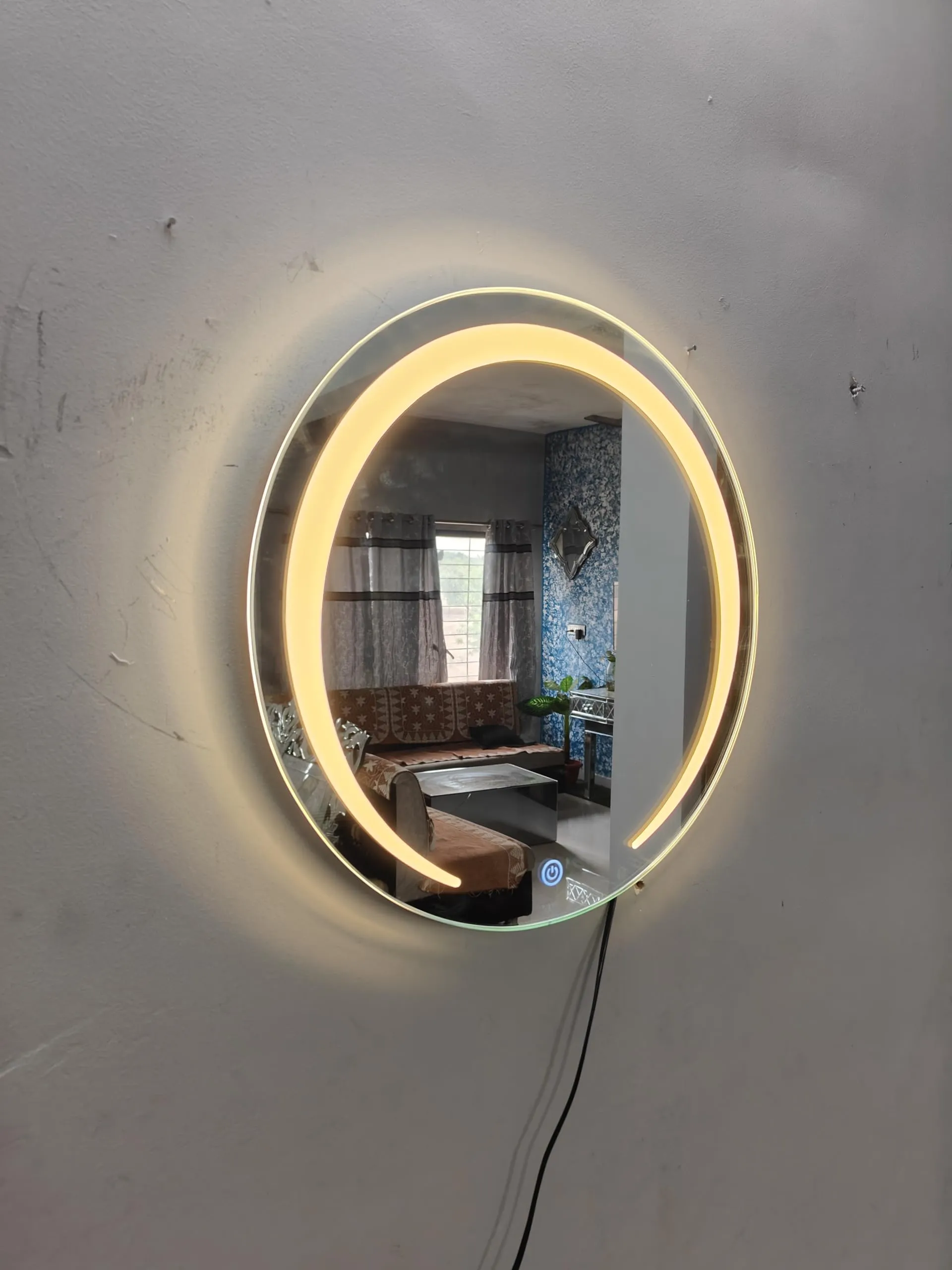 Quality Glass Bathroom LED Mirror with Touch Sensor, 3 Light Effects,3 Dimmer Glass, Round LED-12 (18 x 18 Inch)