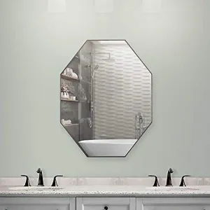 Quality Glass Octa Shape Frameless Decorative Mirror Mirror Glass for Wall Mirror for Bathrooms Home Mirror Decor Size : 18 X 24 Inch (Silver) (QGFL 99)