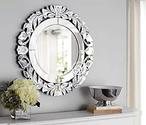 Quality Glass Round Venetian Mirror Decorative Mirror Traditional Mirror Designer Art Mirror Living Room Mirror for Living Room Color Silver 30"x30" Inces SVM 69