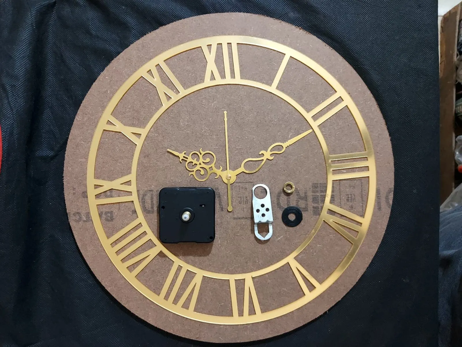 RAKA DIY 12" Golden Mirror Dial with 14" MDF Base Round Wall Clock -.8mm and Movement with Royal Hands/Cutouts for DIY, Artwork, Decoupage, Mix Media. Scrapbook, Resin Craft etc.